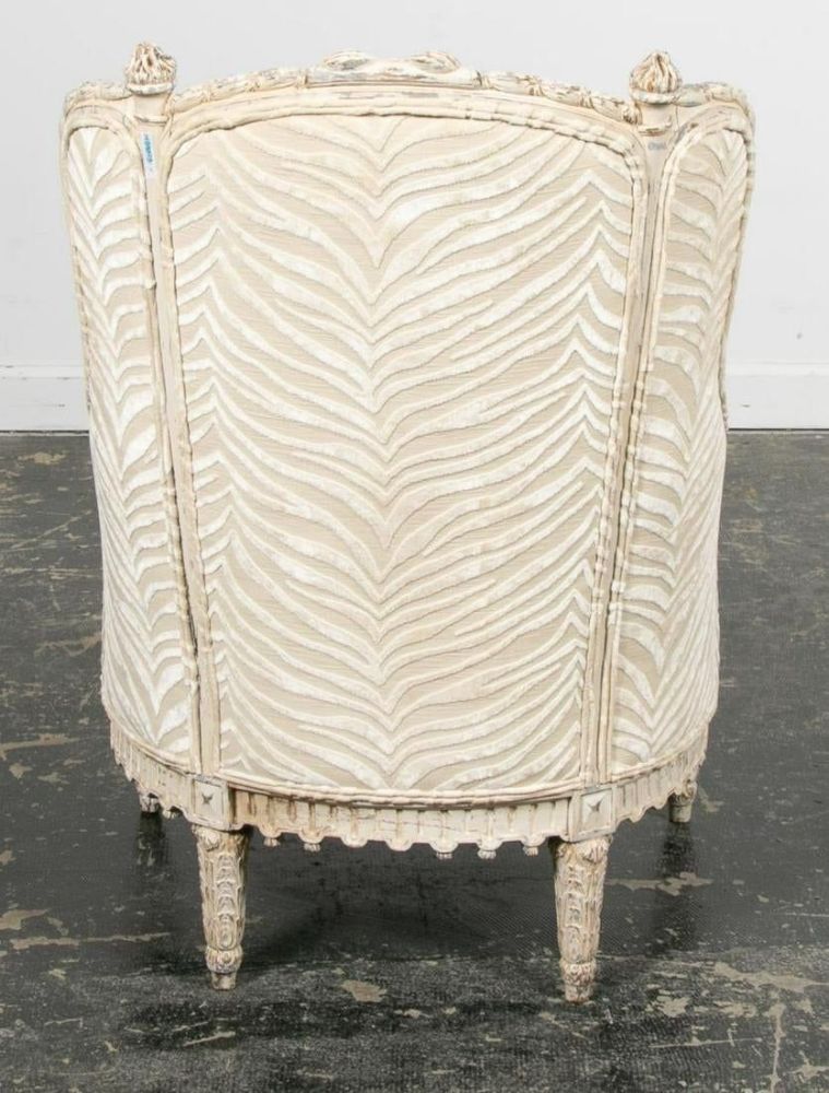 French Louis XVI Style Bergère Armchair with Silk Velvet Upholstery