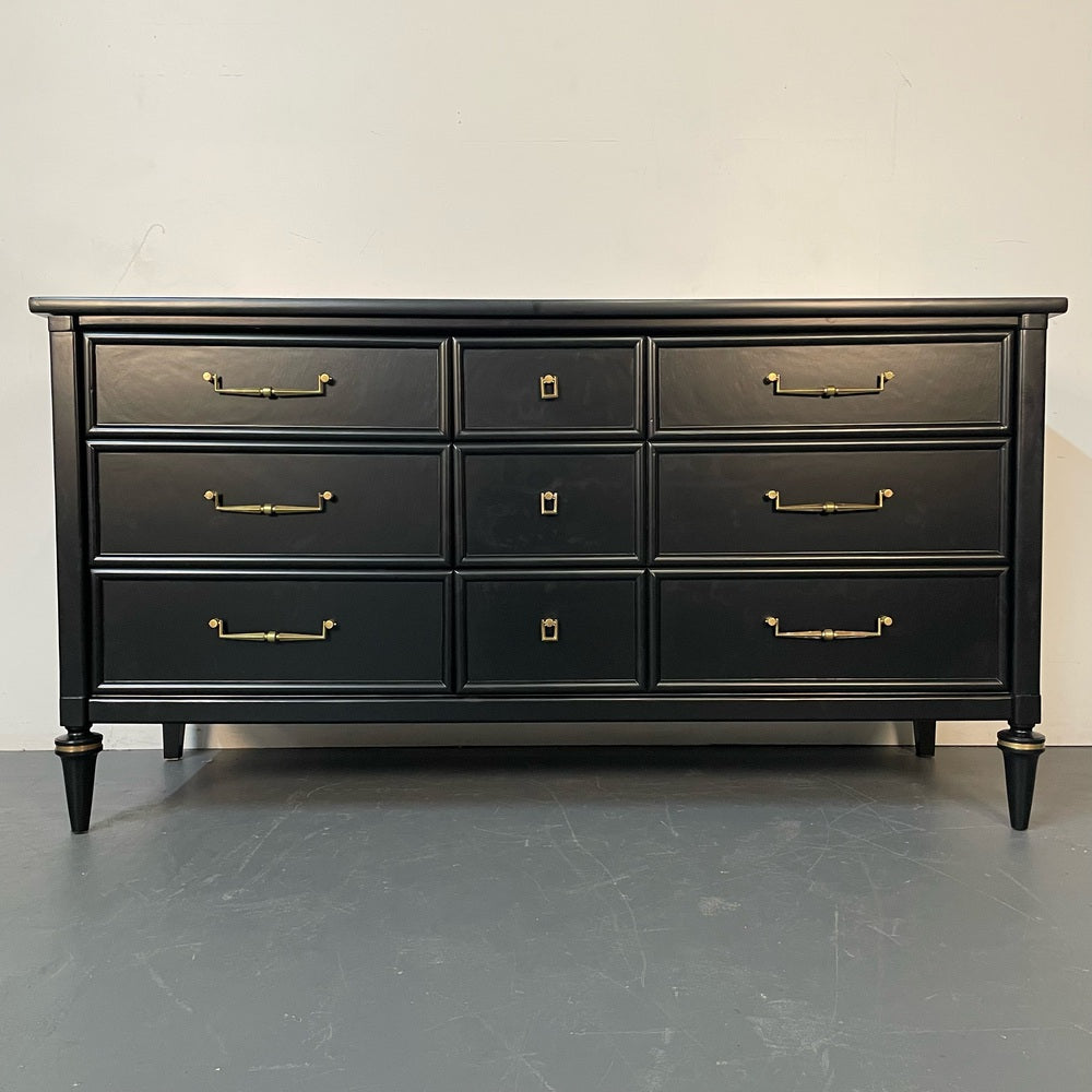 Louis XVI Black Matte Painted Dresser / Cabinet, Refinished, Brass Pulls