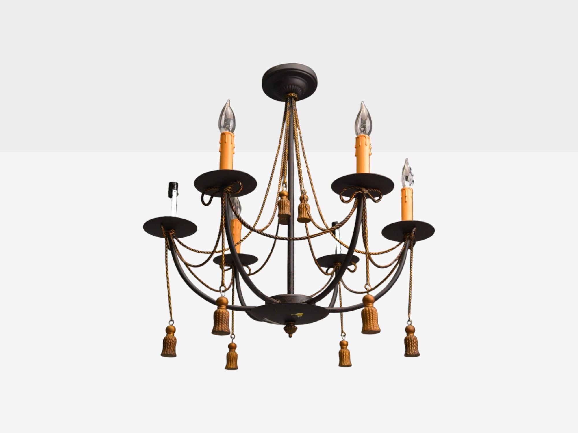 Hollywood Regency Style, Metal, Brass, Tassel Motif Chandelier, USA, 1960s