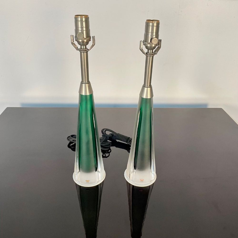 Pair of Swedish Mid-Century Modern Jade Green Kosta Lamps, Perfume Bottle Shape