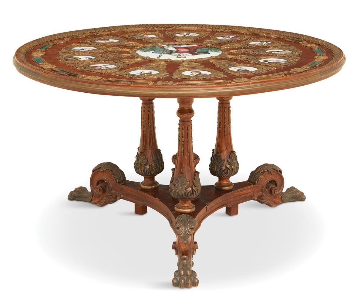 Napoleonic Porcelain Plaque Mounted Center Table, Neoclassical, 1930s, Bronze,