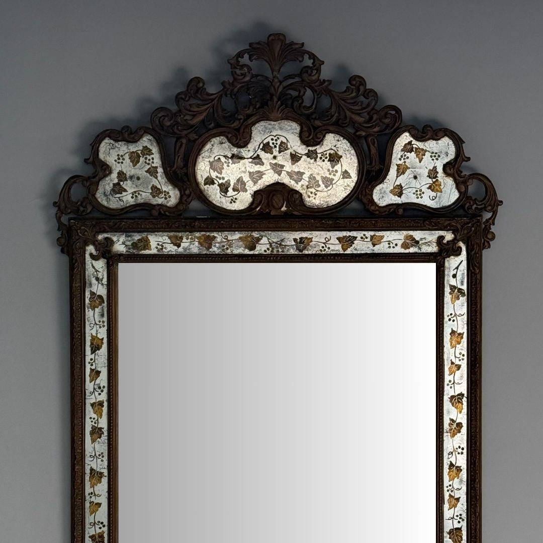 Maison Jansen, Hollywood Regency, Eglomise Wall Mirror, Gesso, Etched Glass