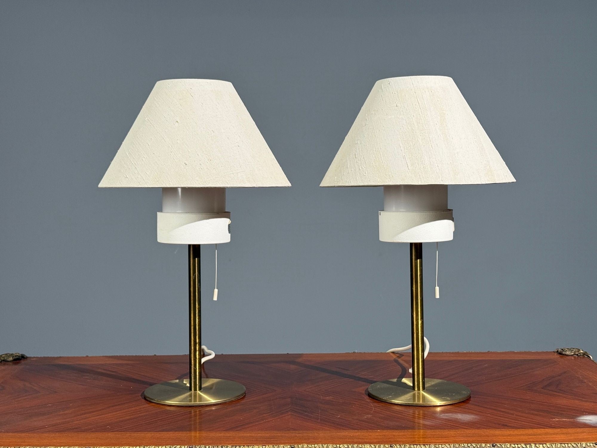 Luxus, Table Lamps, Brass, Fabric, Sweden, 1960s