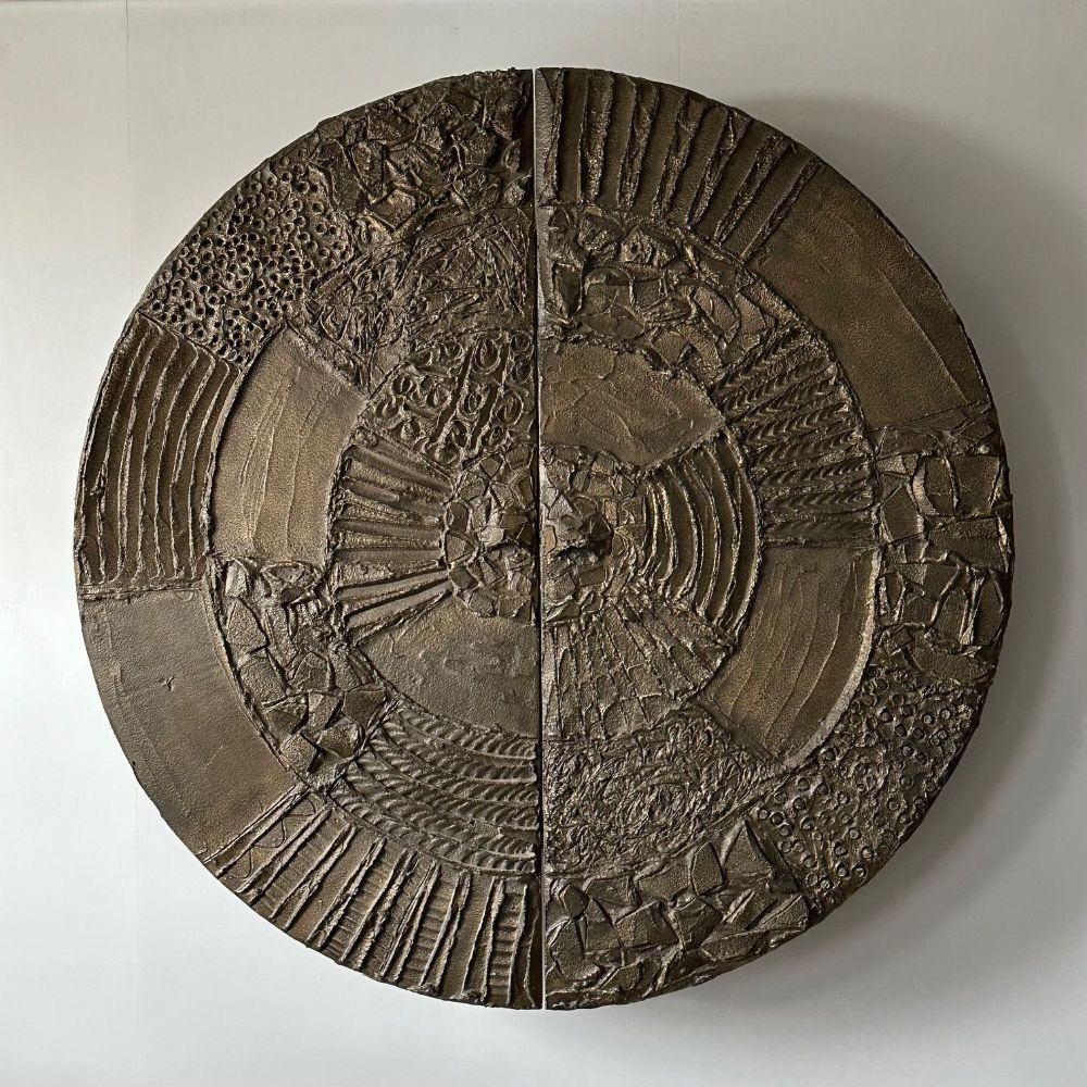 Paul Evans Disc Bar, Brutalist, Sculpted Bronze, Signed and Dated, Six Feet Dia.