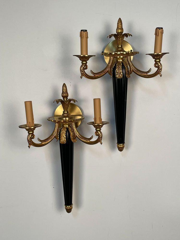 Pair of Louis XVI French Style Wall Sconces, Maison Bagues, Hollywood Regency