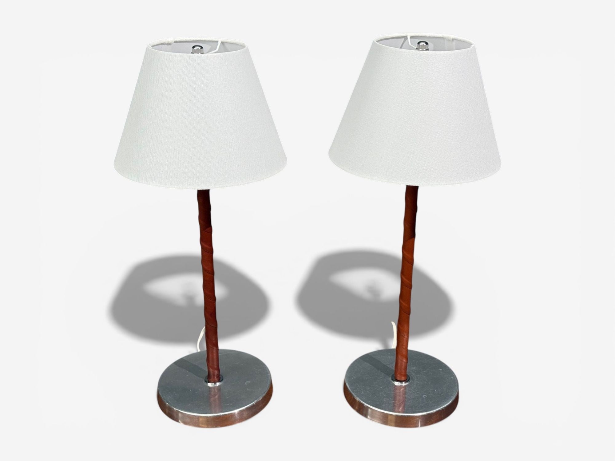 Bergboms, Table Lamps, Leather, Nickel Plated, Sweden, 1960s