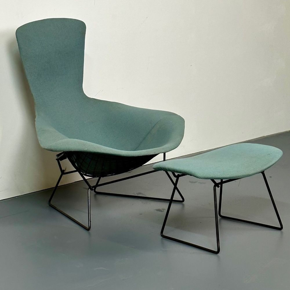 Vintage Harry Bertoia for Knoll Bird Lounge Chair with Ottoman, Labeled, 1960s
