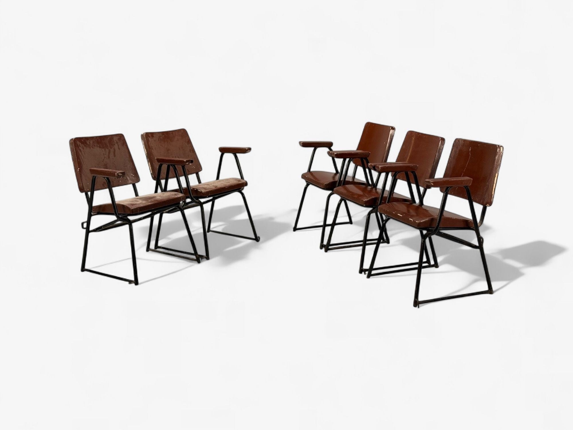 Studio BBPR, Lacquered Iron, Wood, Twelve Armchairs, Italy, 1960s