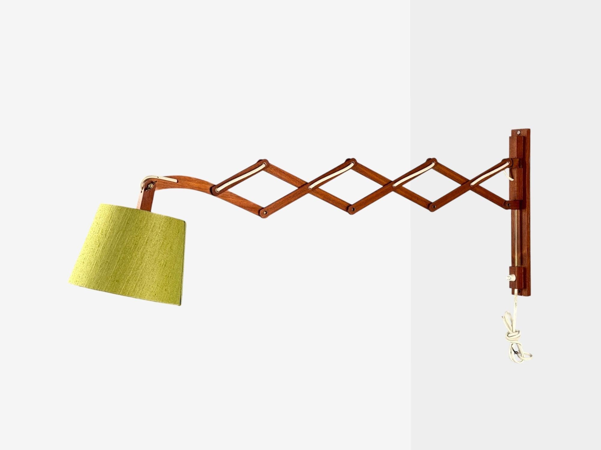 Aro Leuchten, Teak, Brass, Fabric, Scissor Wall Light, Germany, 1960s