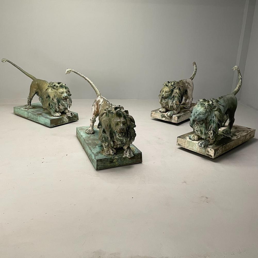 Lion Fountains, Lifesize Outdoor Statues, Patinated Bronze, England, 1860s