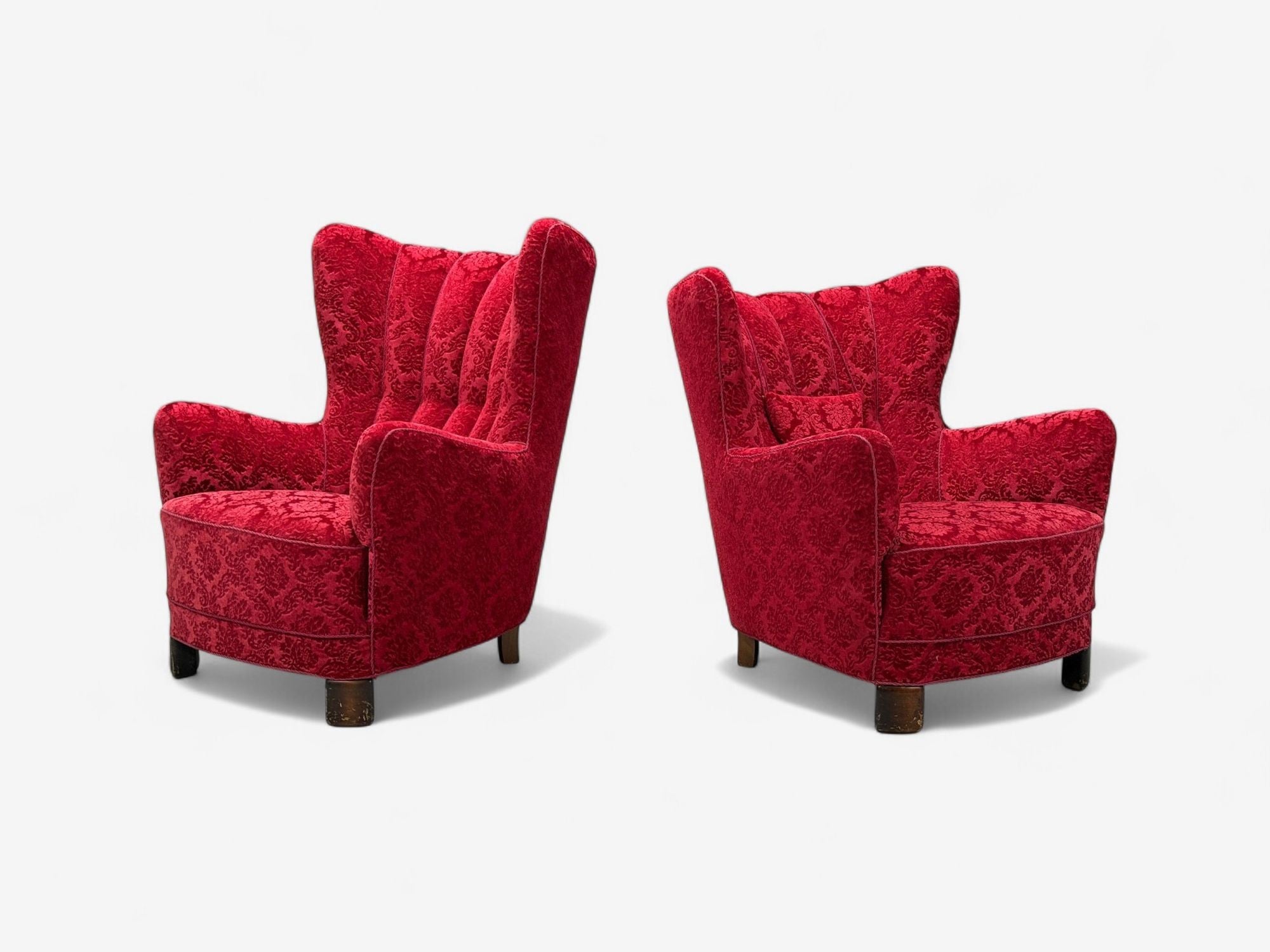 Danish Modern, Fabric, Wood, His and Hers Lounge Chairs, Denmark, 1960s