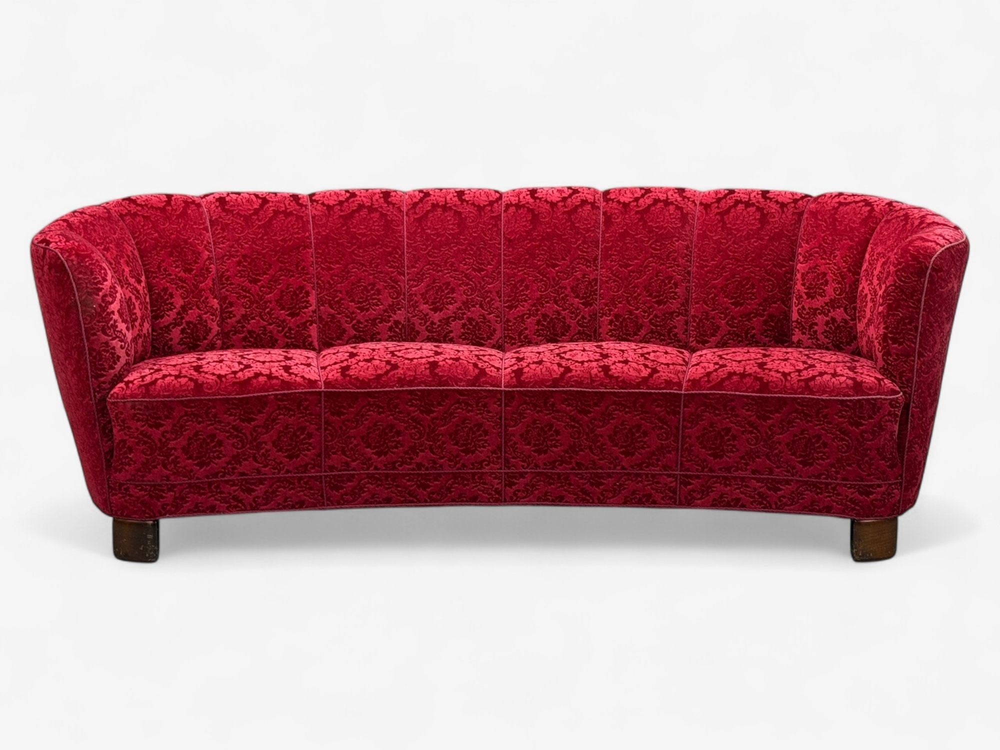 Danish Cabinetmaker, Oak, Fabric, Curved Banana Sofa, Denmark, 1960s