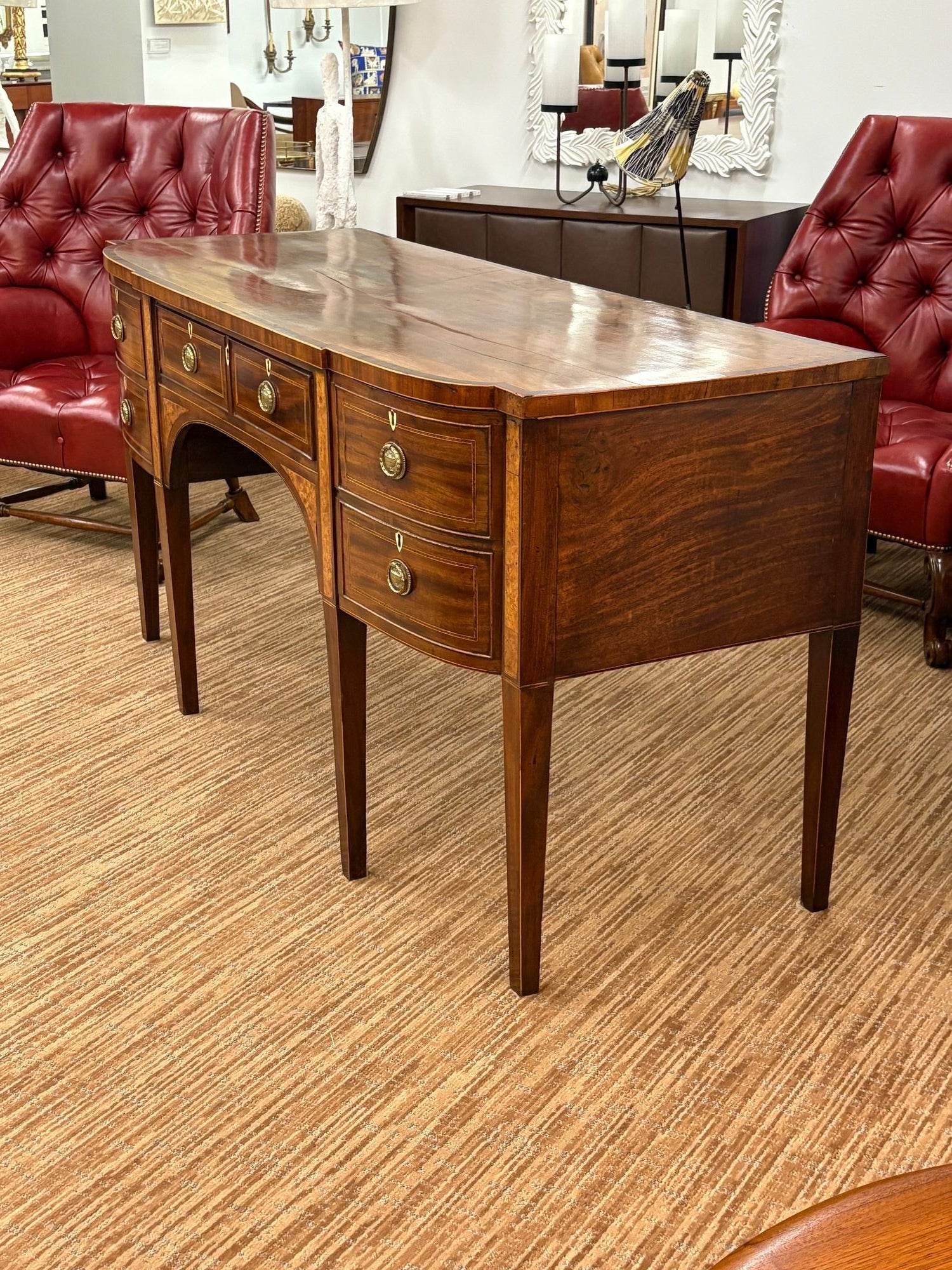 George lll, Mahogany, Inlaid Wood, Satinwood, Brass, Sideboard, England, 18th/19th C.