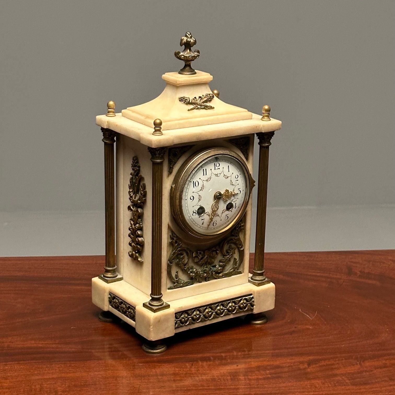 19th Cent Marble and Bronze French Mantle, Bracket or Table Clock, Signed France