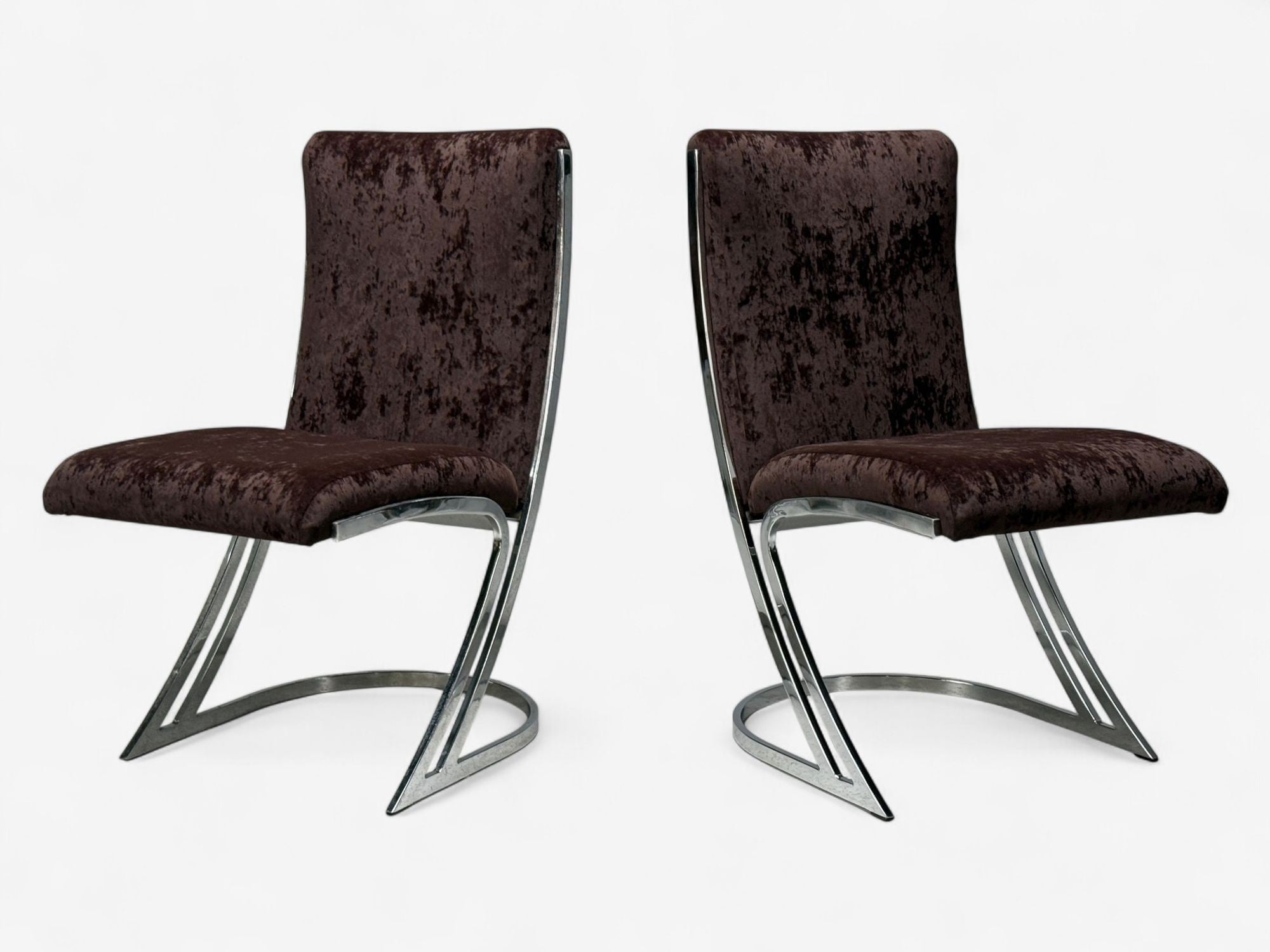 Pierre Cardin, Chromed Metal, Velvet, Six Dining Chairs, USA, 1970s
