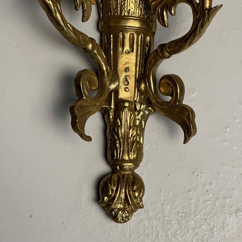 Pair of Louis XVI / Adams Style Bronze Ornate Sconces, Two Light, France, 1940s