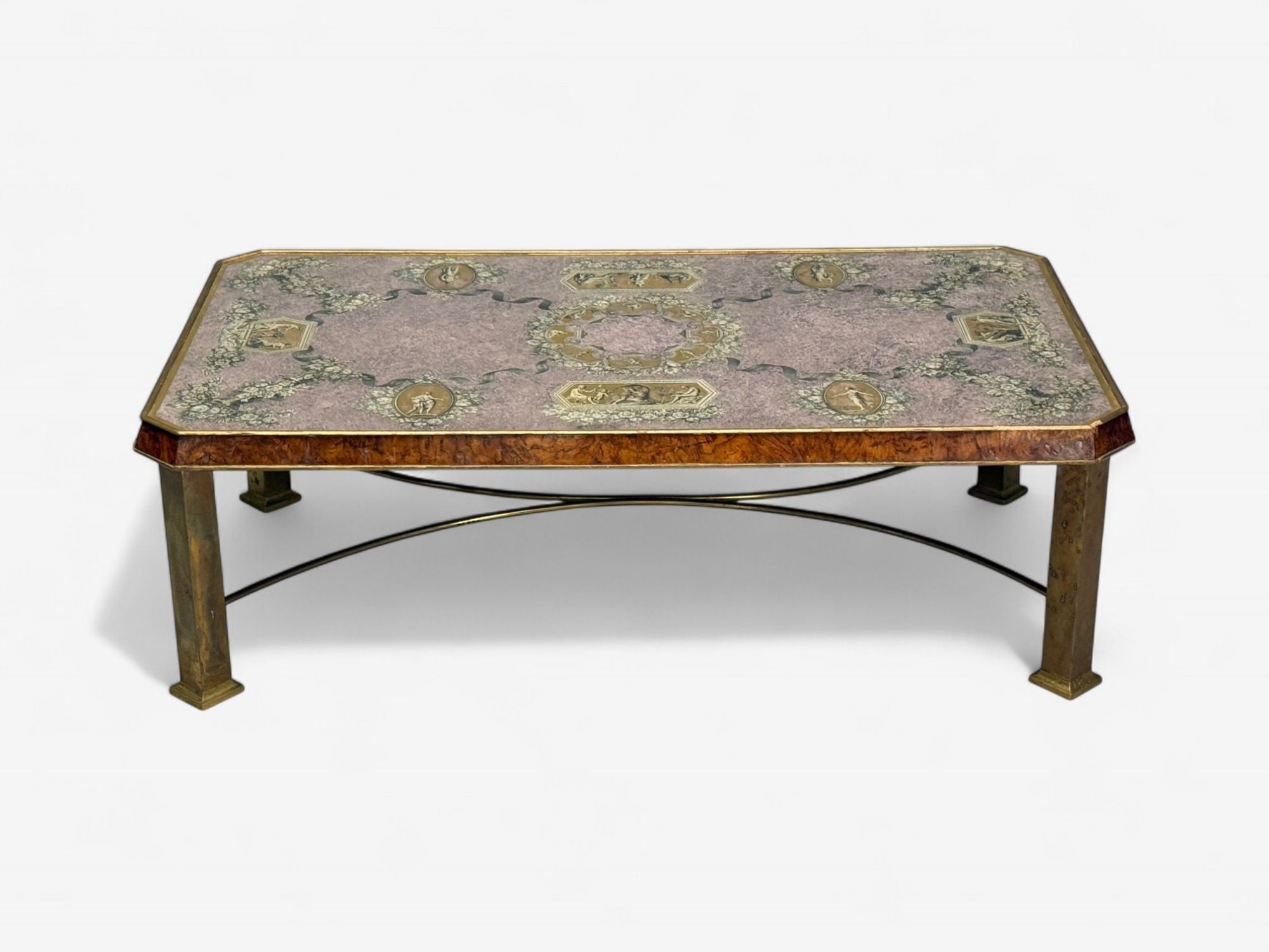 Italian Modern, Bronze, Burlwood, Monumental Coffee Table, Italy, 1940s