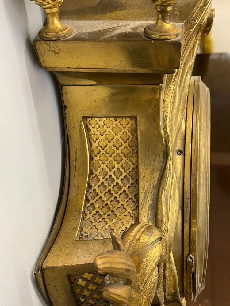 French 19th / 20th Century Bronze Cartel Clock, Figural, Dore,