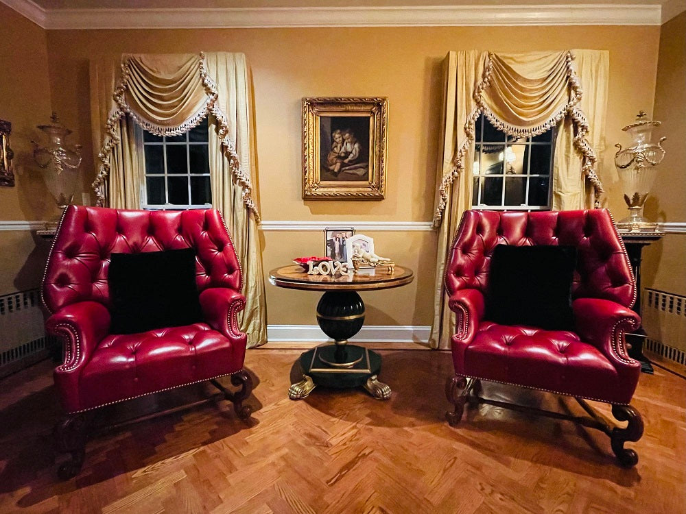 Pair Oversized Tufted Leather Wingback Lounge Chairs, Georgian, Finest Quality