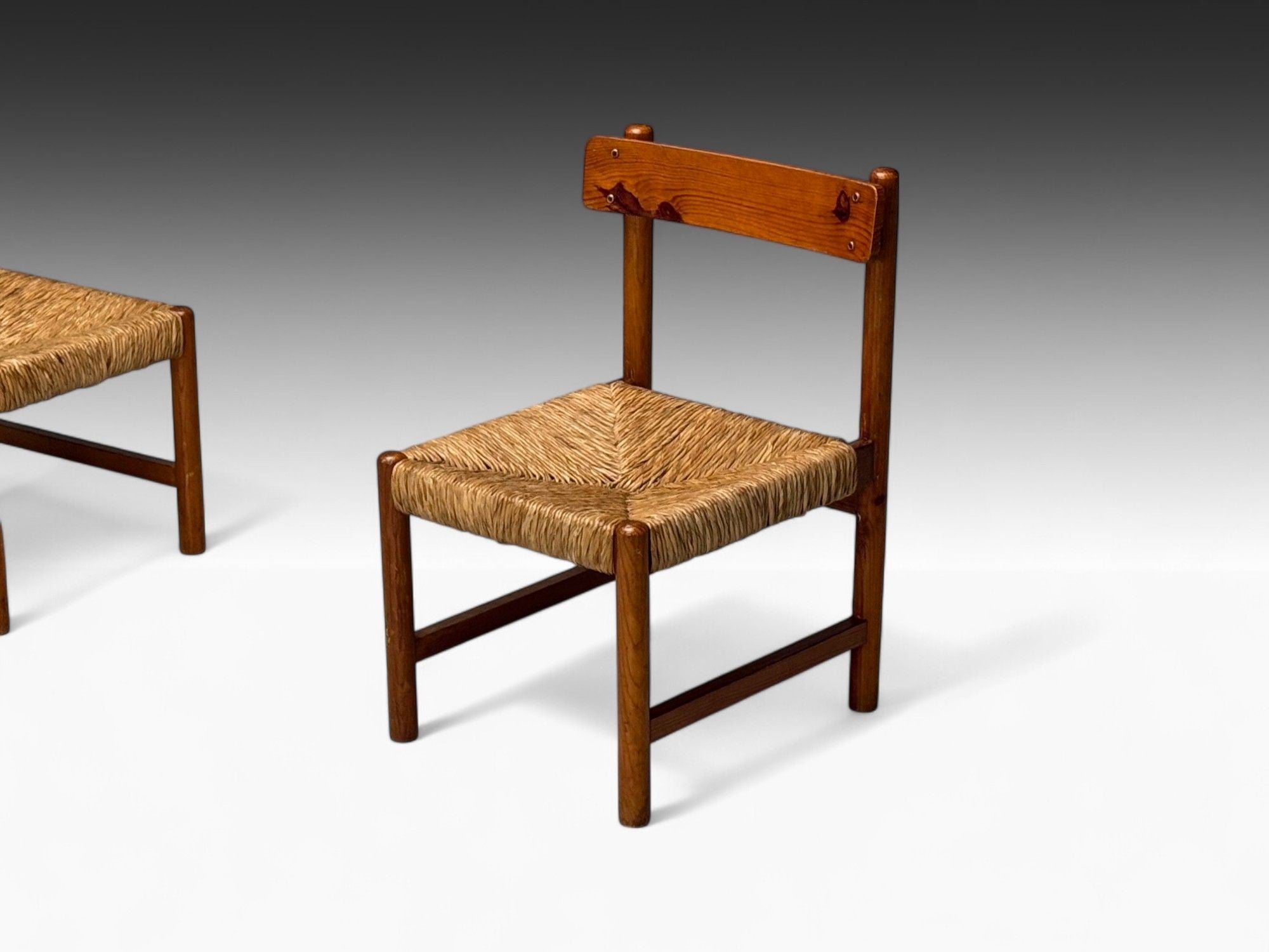 French Modern, Ash, Straw, Occasional Chairs, France, 1960s