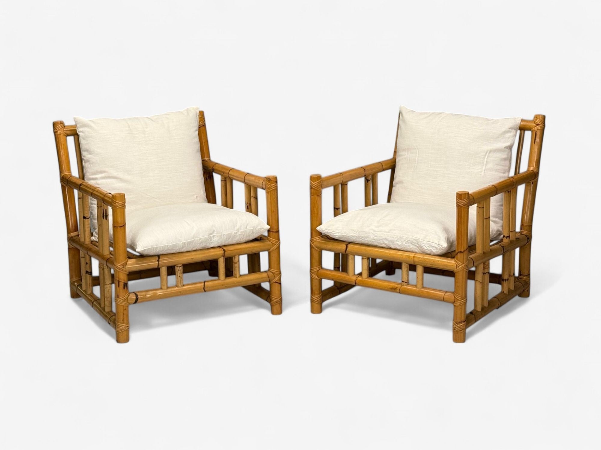 Italian Modern, Indian Cane, Bamboo, Lounge Chairs, Italy, 1960s