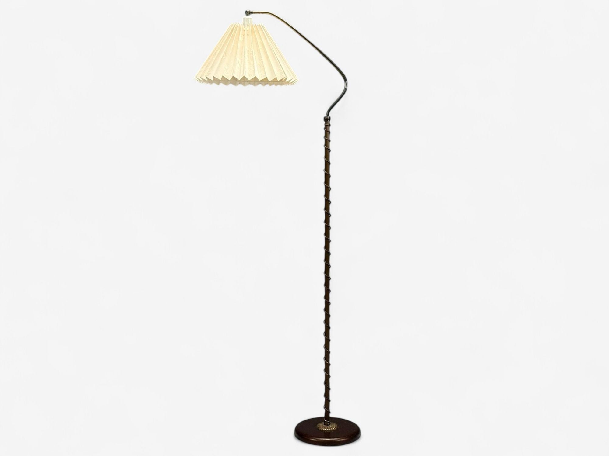 Swedish Modern, Brass, Fabric, Floor Lamp, Sweden, 1950s