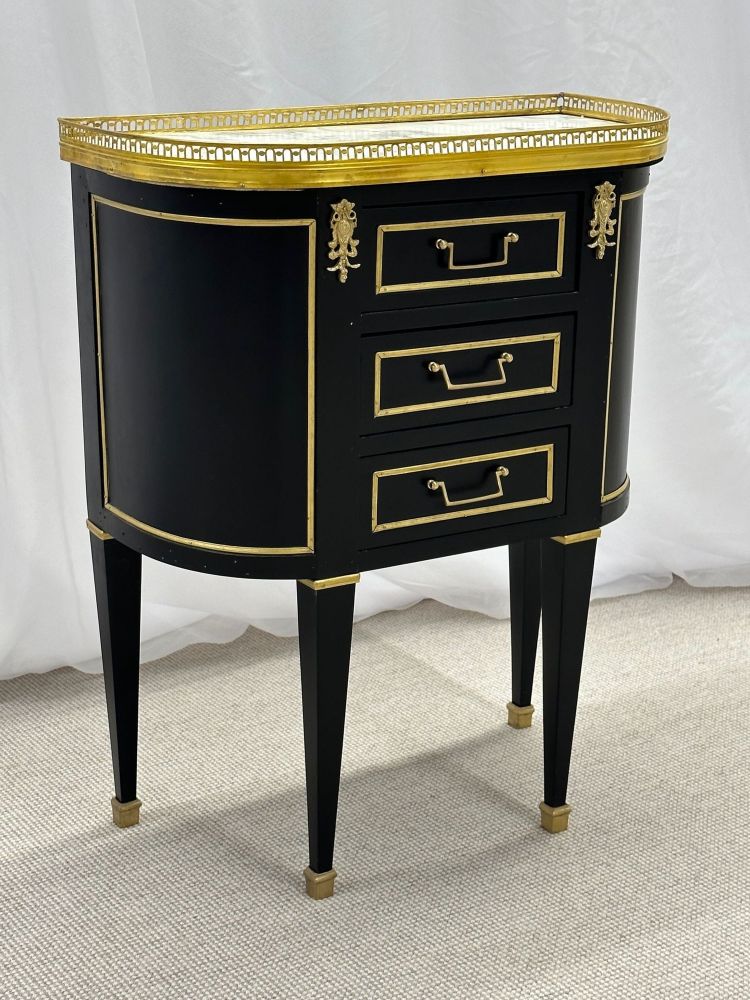 Single Ebony Demilune Marble Top Bronze Mounted End / Side Table