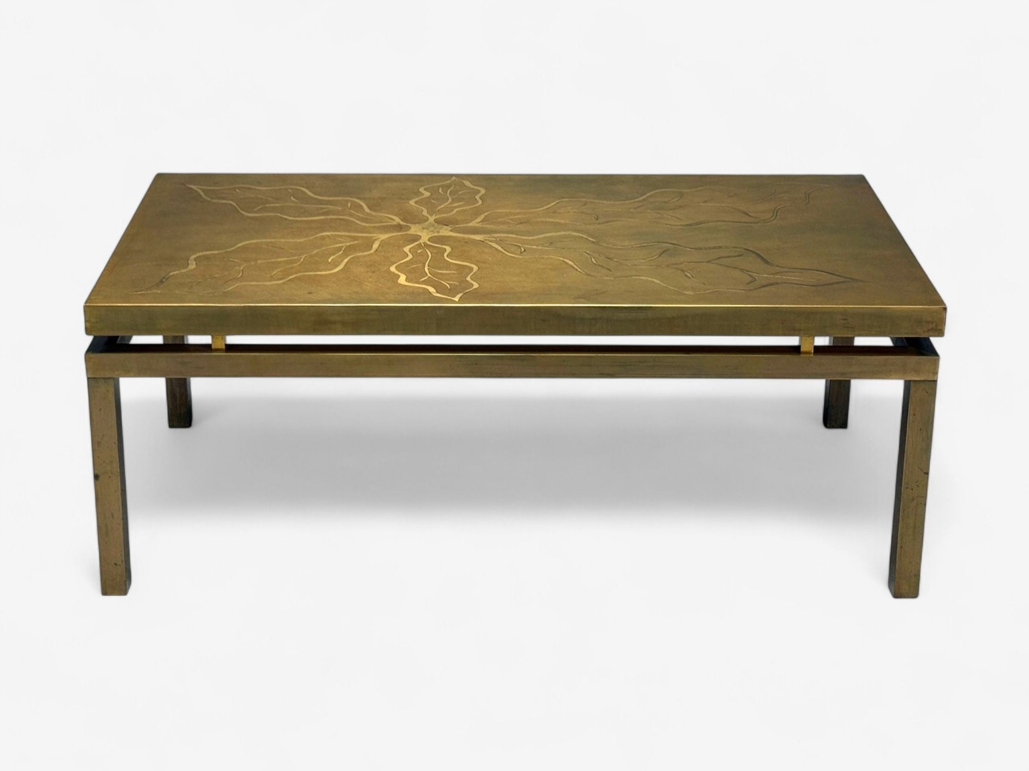 Willy Daro, Engraved Brass, Coffee Table, Belgium, 1970s