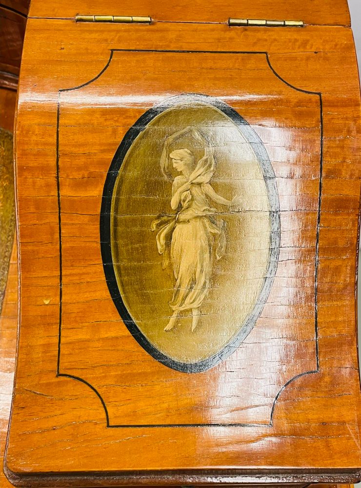 Adams Edwardian Inlaid Carlton House Desk, Hand Painted, Satinwood, A. Kaufman