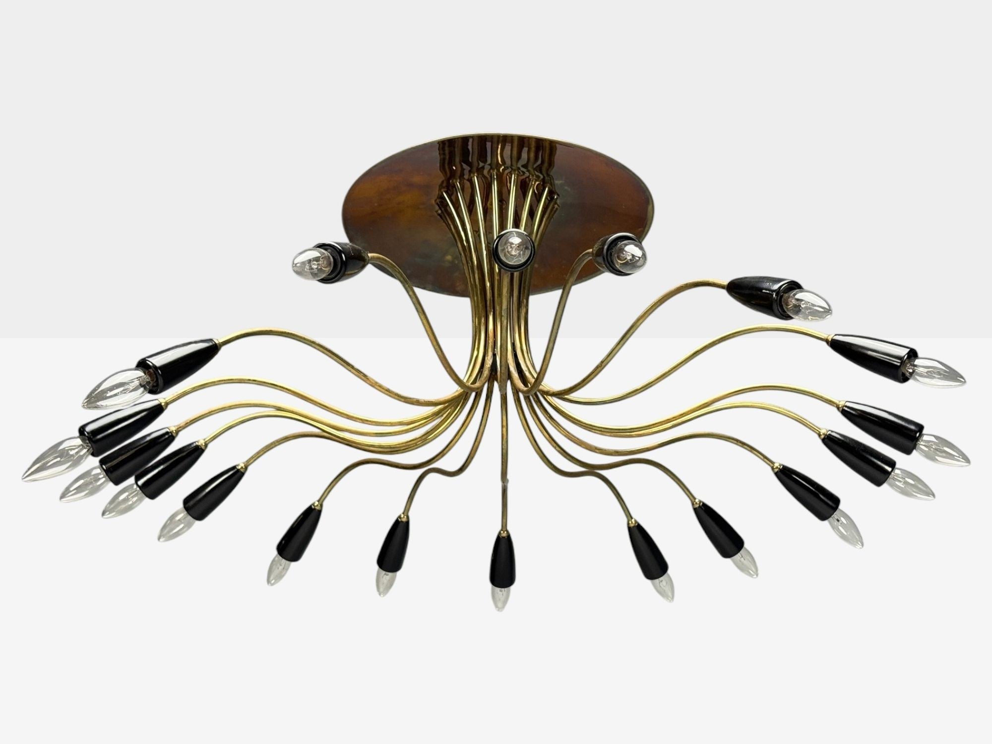 Italian Modern, Enameled Metal, Brass, Chandelier, Italy, 1960s