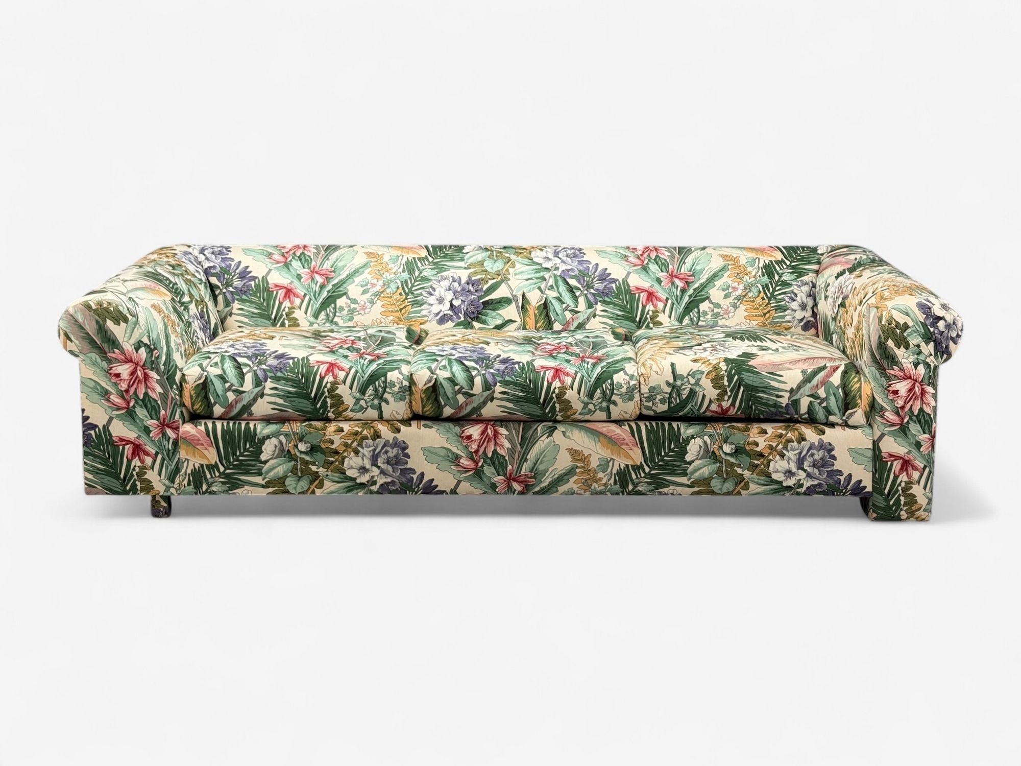 American Modern, Tropical Fabric, Monumental Custom Sofa, USA, 20th c.