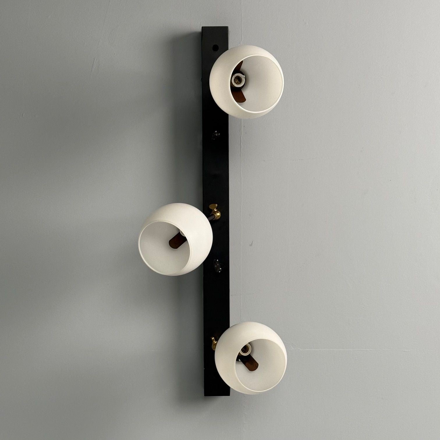 Italian Mid-Century Modern, Three Light Wall Sconce, Painted Metal, Glass, 1950s