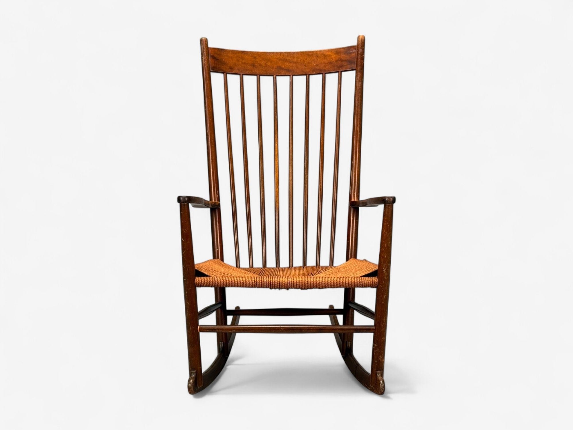 Hans Wegner, Beech, Danish Cord, J16 Rocking Chair, Denmark, 1950s