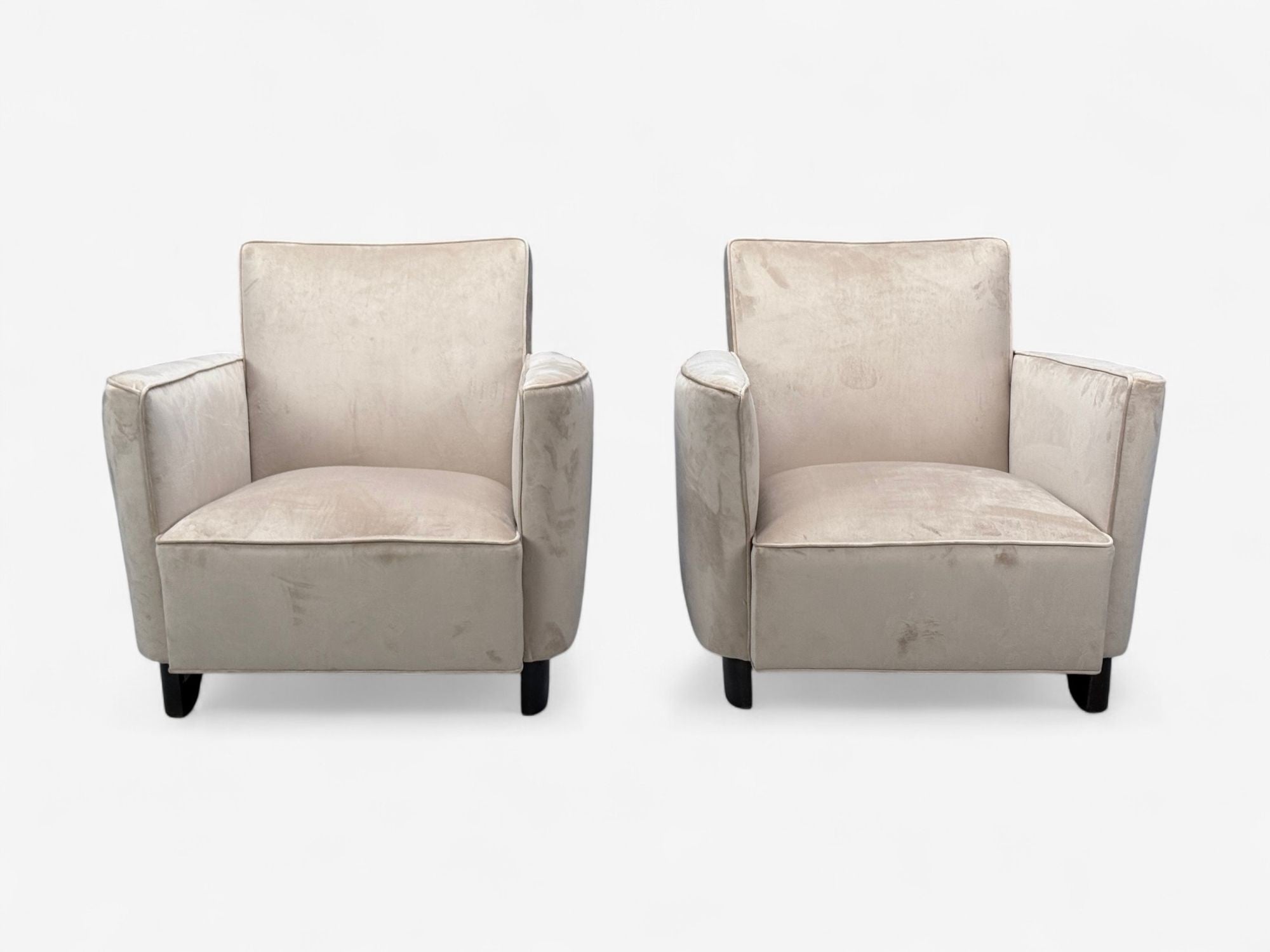 Slagelse Mobelfabrik, Beige Velvet, Beech, Lounge Chairs, Denmark, 1940s