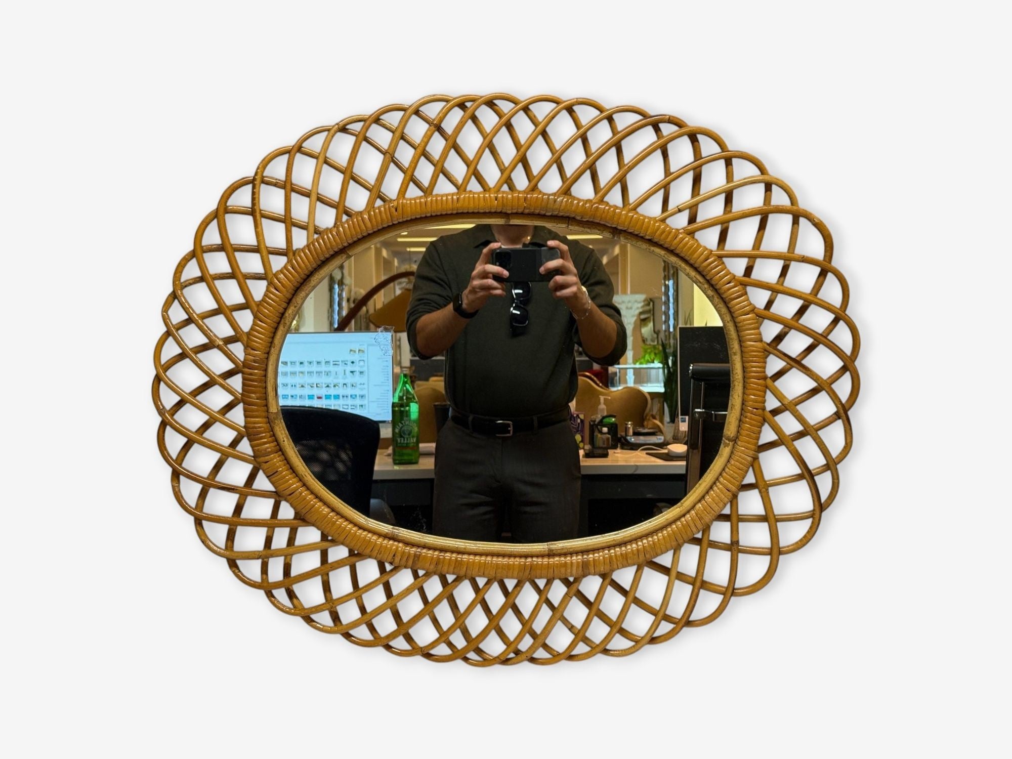 Italian Modern, Rattan, Bamboo, Wall Mirror, Italy, 1960s