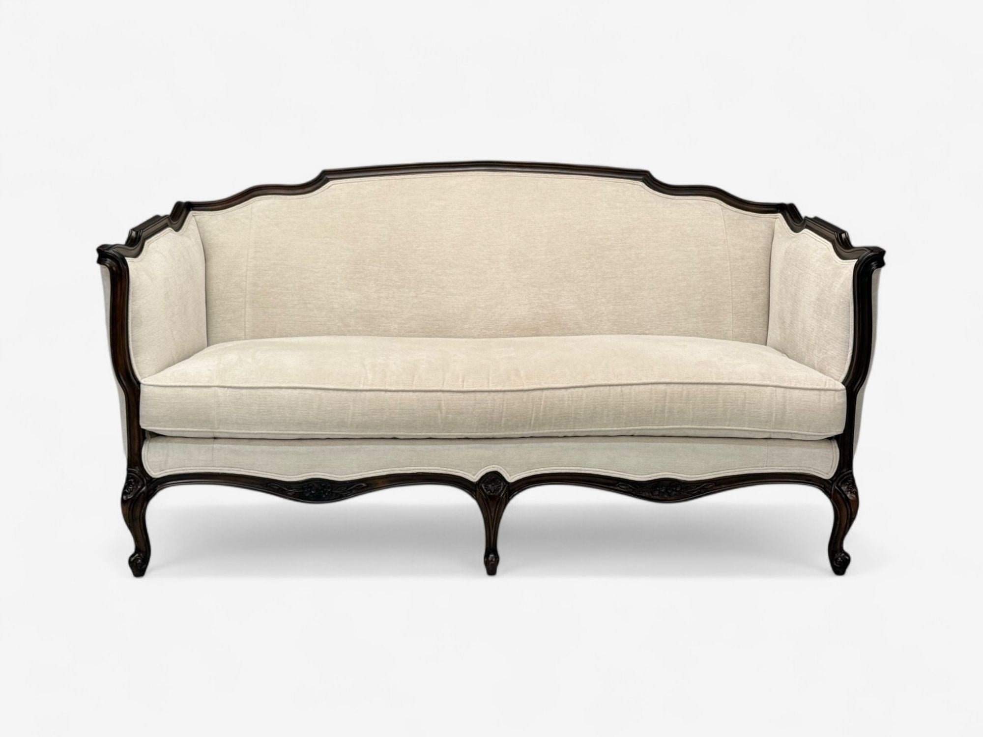Louis XV Style, Mahogany, Beige Fabric, Sofa, France, 20th C.