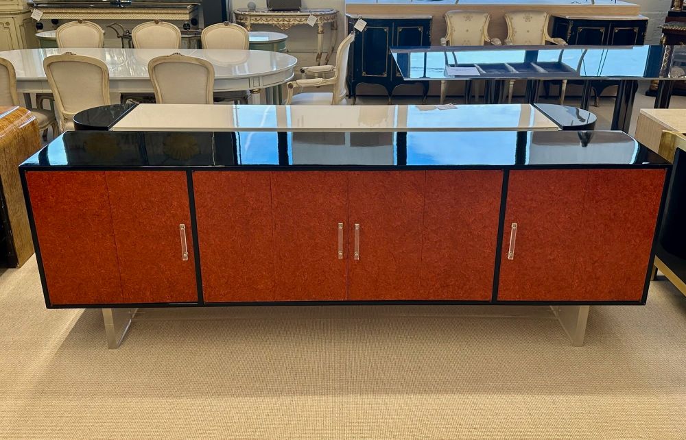 Mid-Century Modern Sideboard / Credenza, Kagan Style, Red Lacquered and Ebony