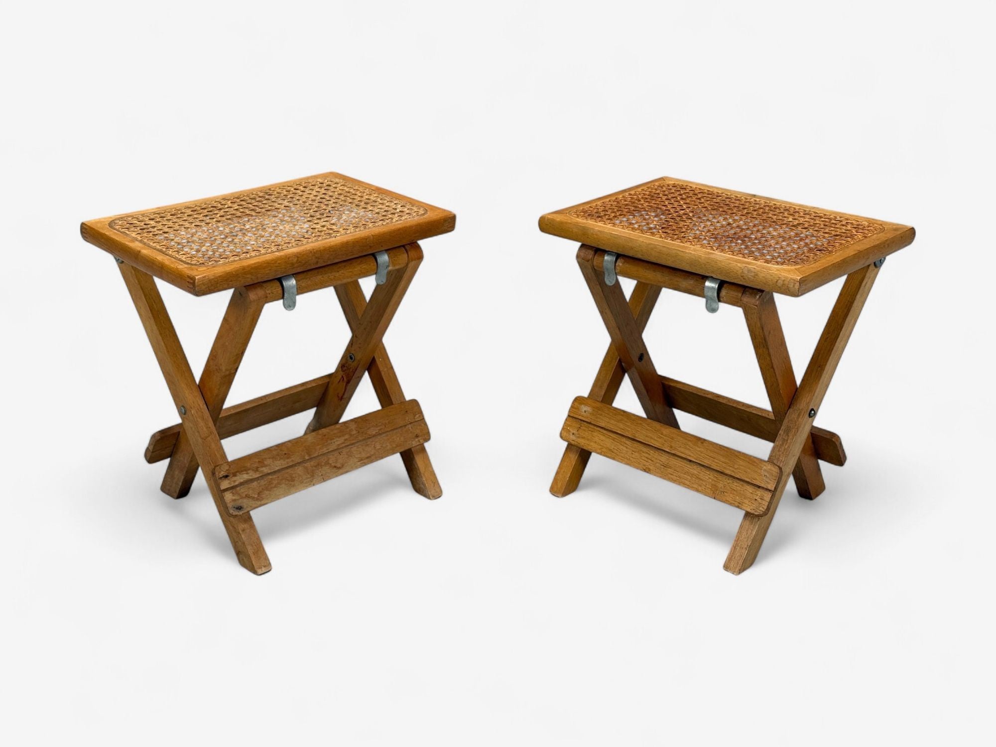 Danish Modern, Oak, Cane, Folding Side Tables, Denmark, 1970s