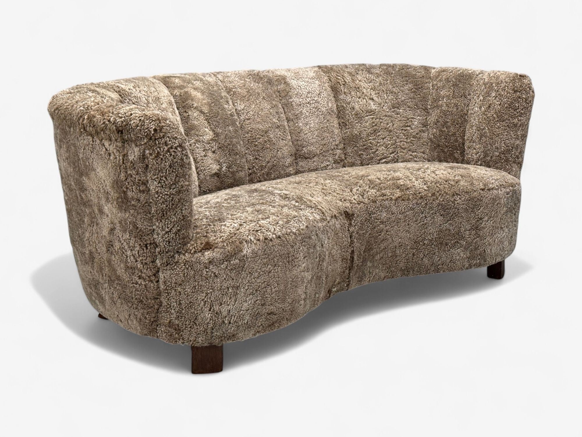 Danish Modern, Beechwood, Sahara Sheepskin, Banana Sofa, Denmark, 1940s
