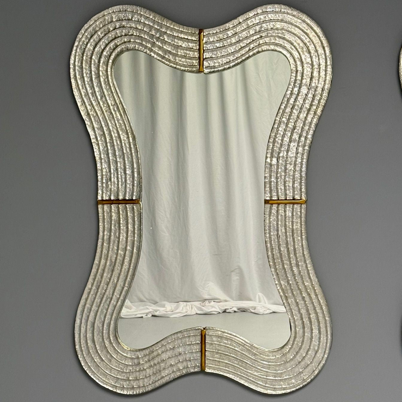 Contemporary, Modern Italian Wall Mirrors, Murano Glass, Silver Leaf, Brass