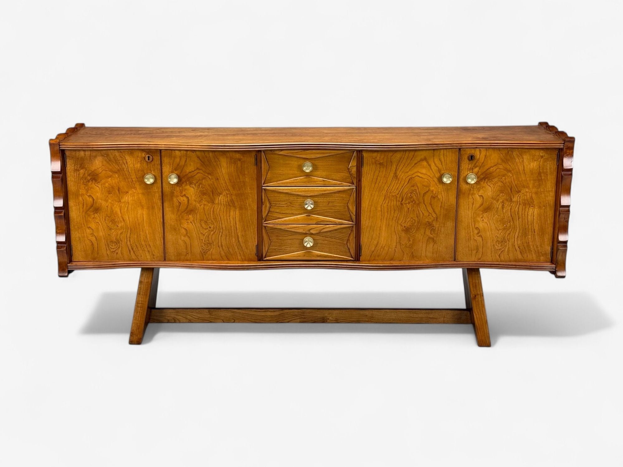 Paolo Buffa, Italian Modern, Cherrywood, Brass, Sideboard, Italy, 1950s