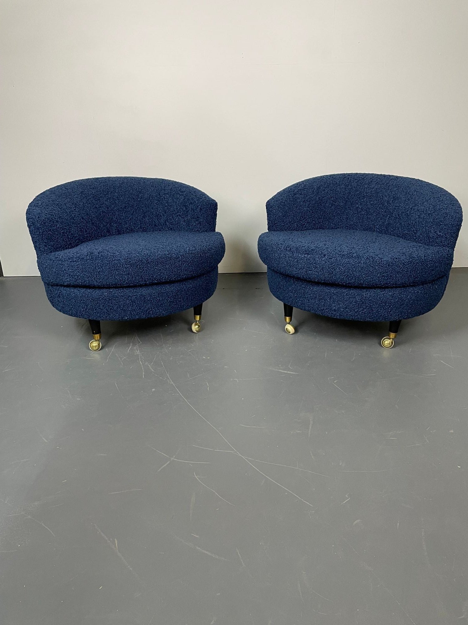 Pair of Mid-Century Rolling Swivel Lounge / Slipper Chairs, Baughman Style