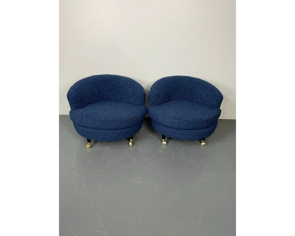 Pair of Mid-Century Rolling Swivel Lounge / Slipper Chairs, Baughman Style