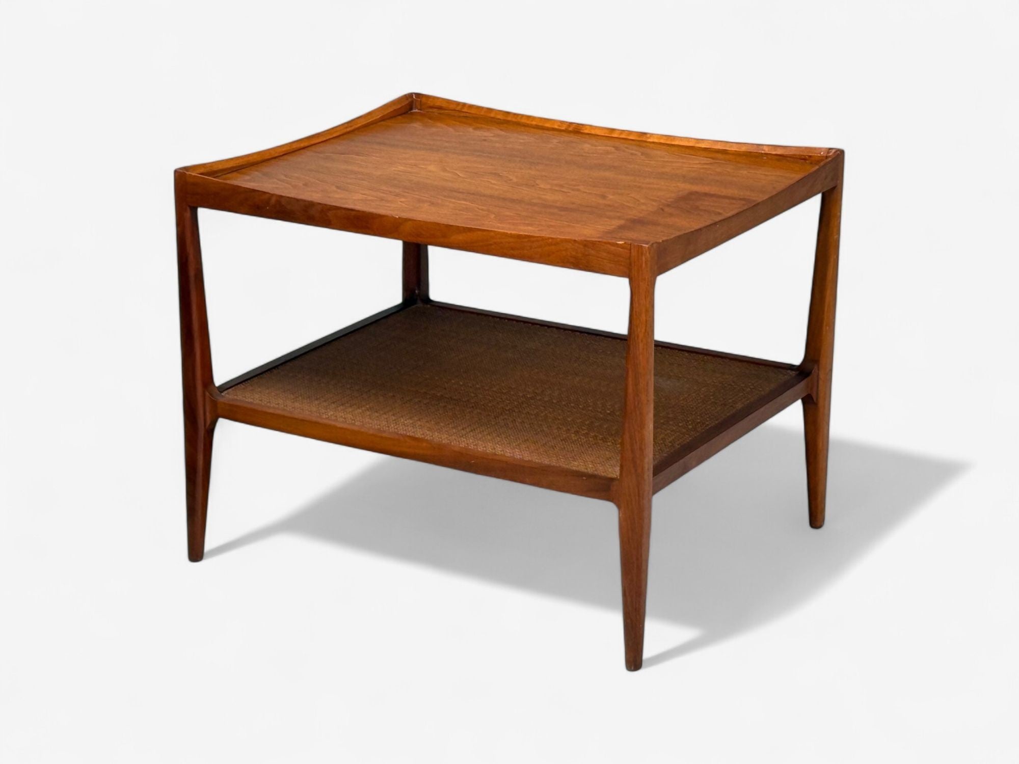 Heritage, American Modern, Walnut, Cane, End Tables, USA, 1960s