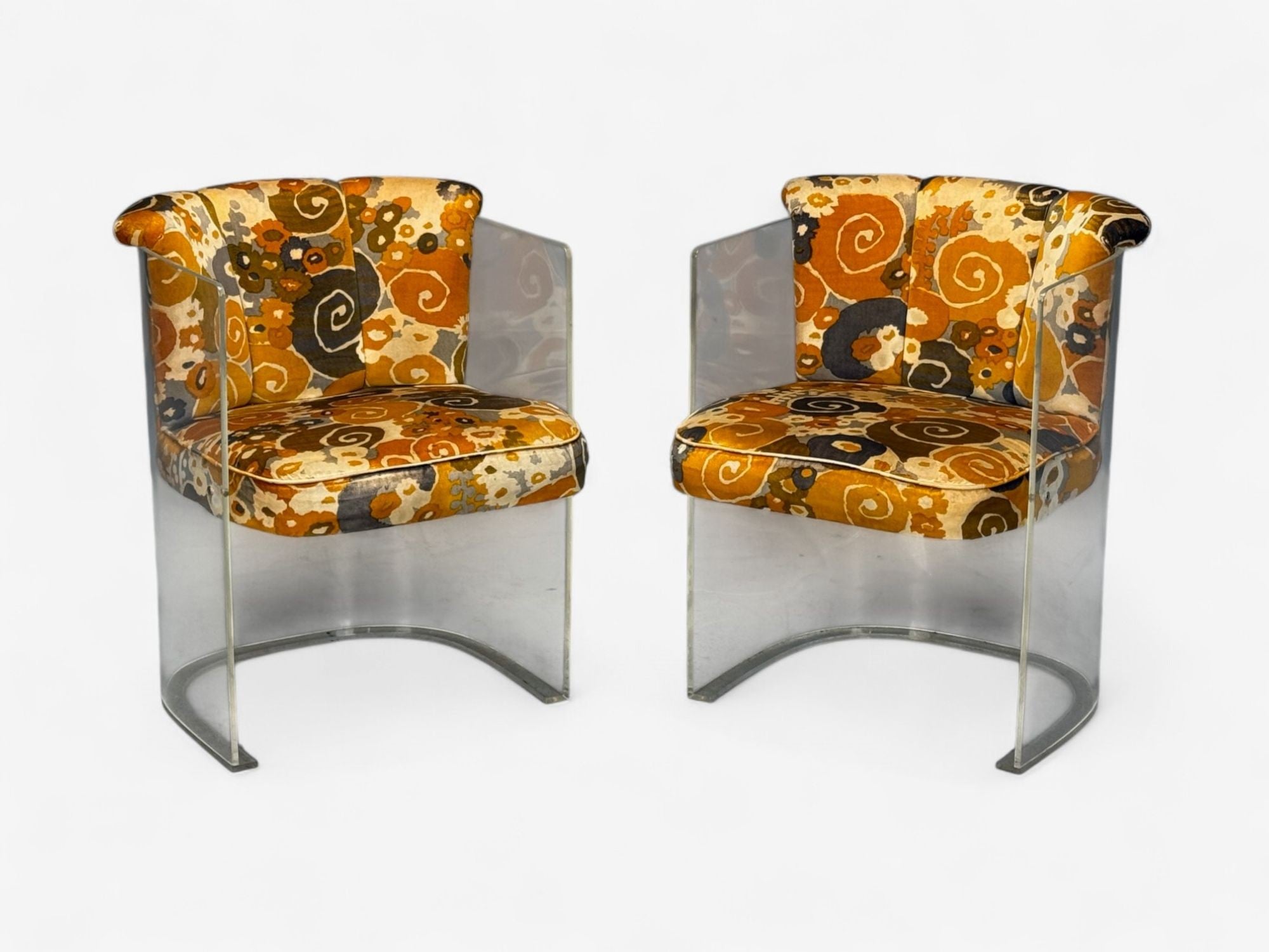 Vladimir Kagan, American Modern, Lucite, Fabric, Armchairs, USA, 1970s