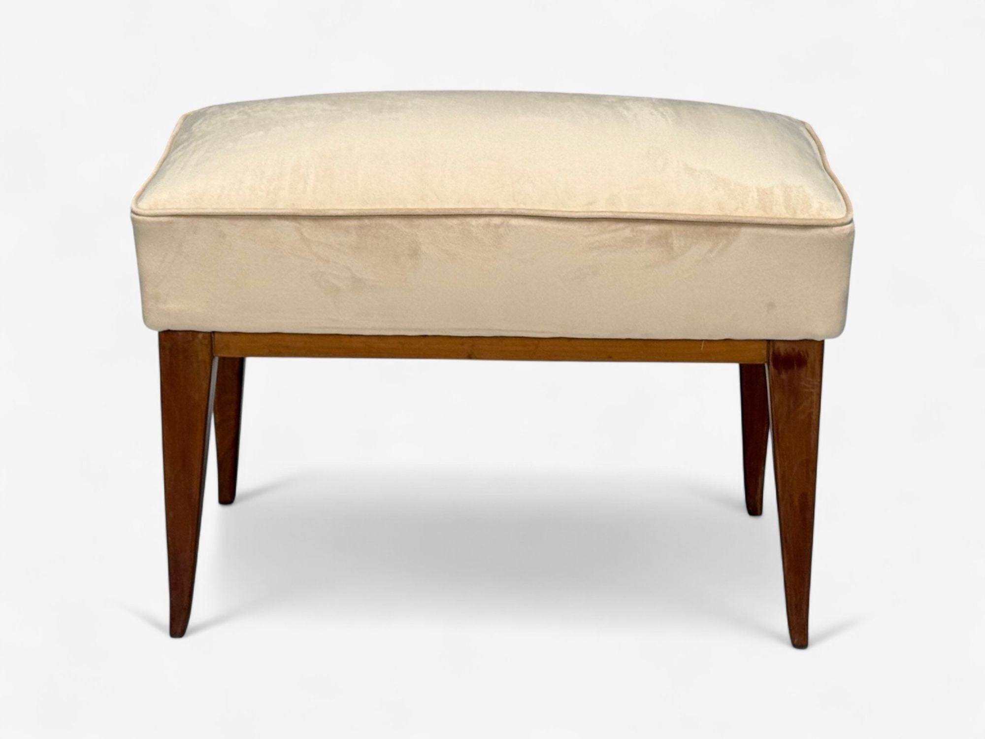 Guglielmo Pecorini, Stained Wood, Beige Velvet, Ottoman, Italy, 1950s
