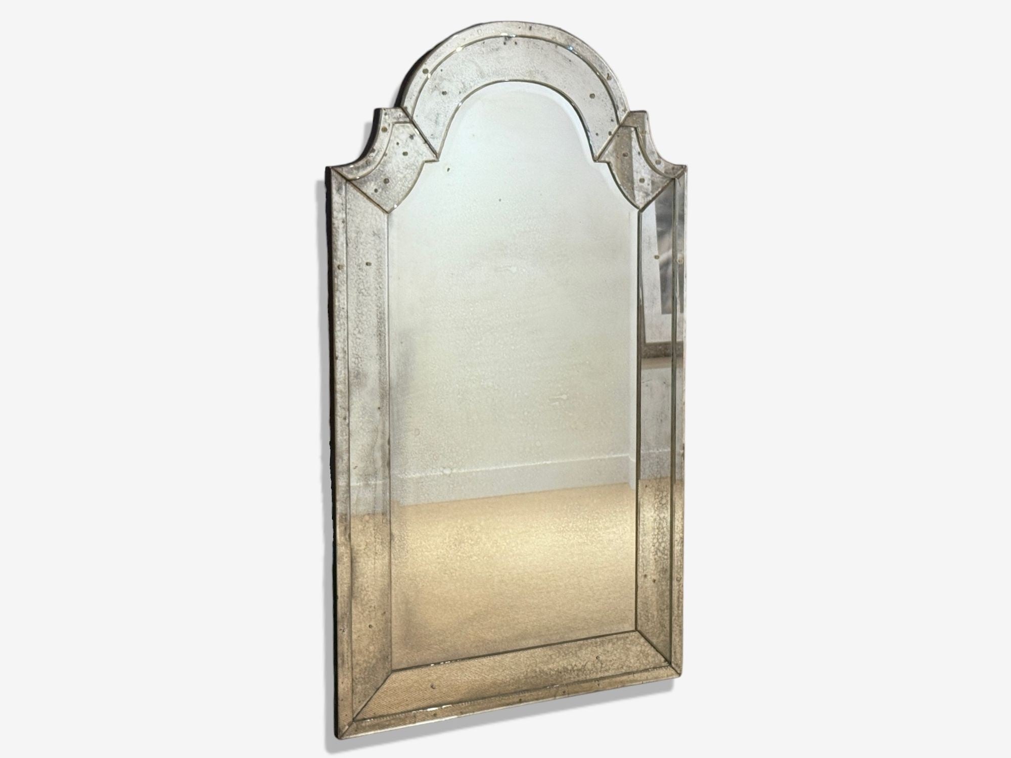 Queen Anne Style, Venetian Wall Mirrors, Antiqued Beveled Glass, Dome Top