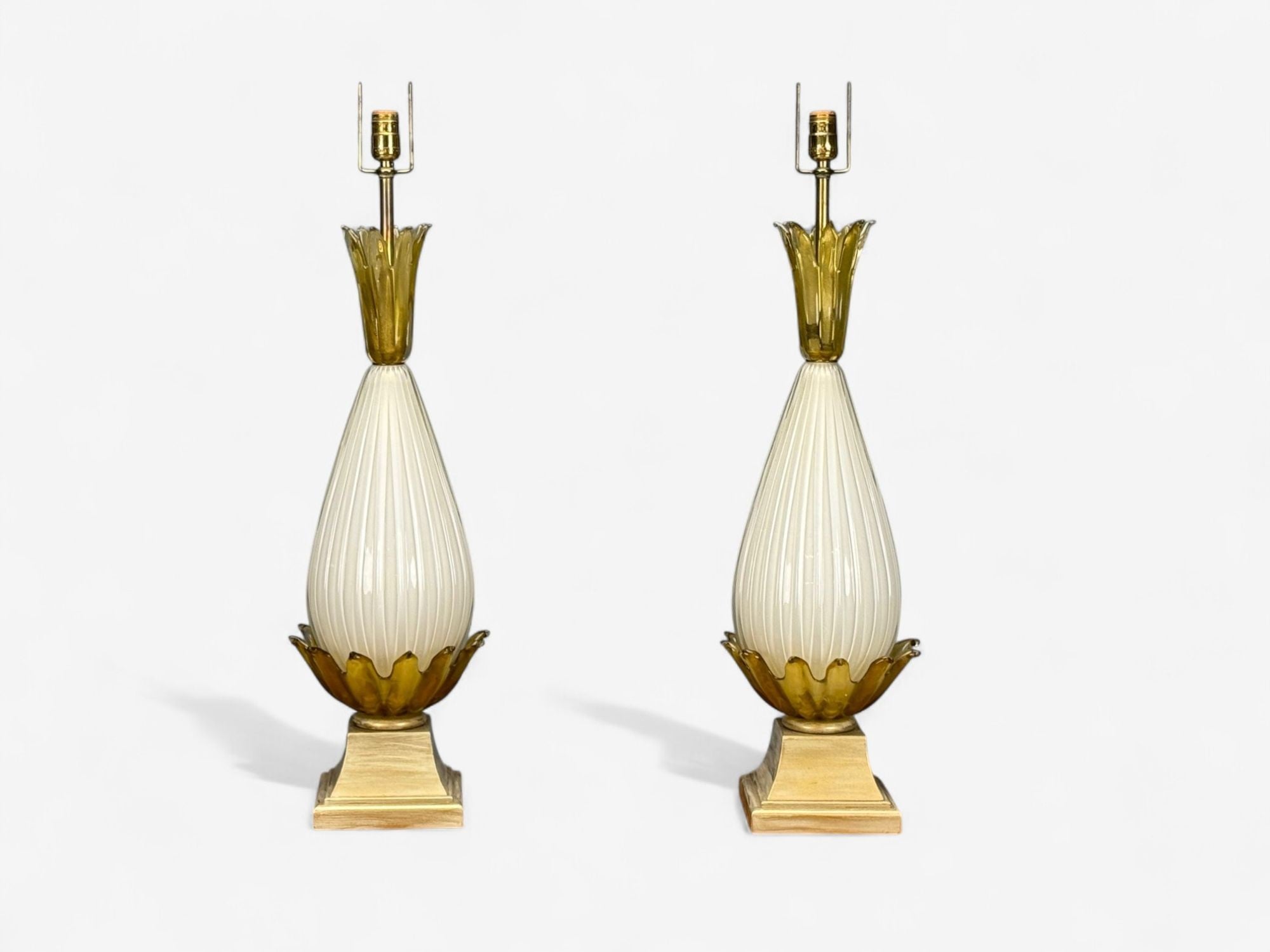 Italian Modern, Murano Glass, Wood, Large Table Lamps, Italy, 1940s