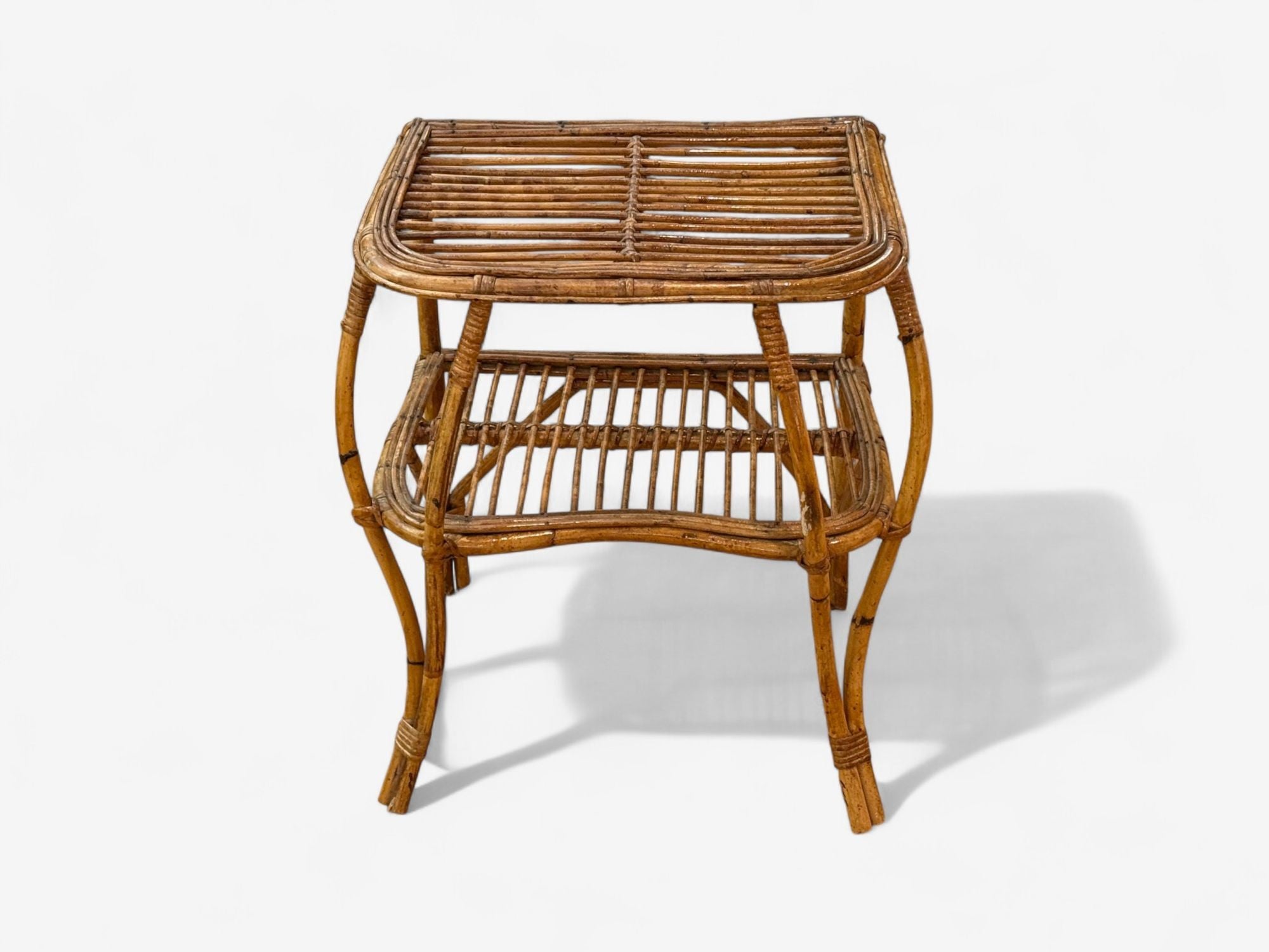 Italian Modern, Rattan, Bamboo, Cane, Side Table, Italy, 1960s