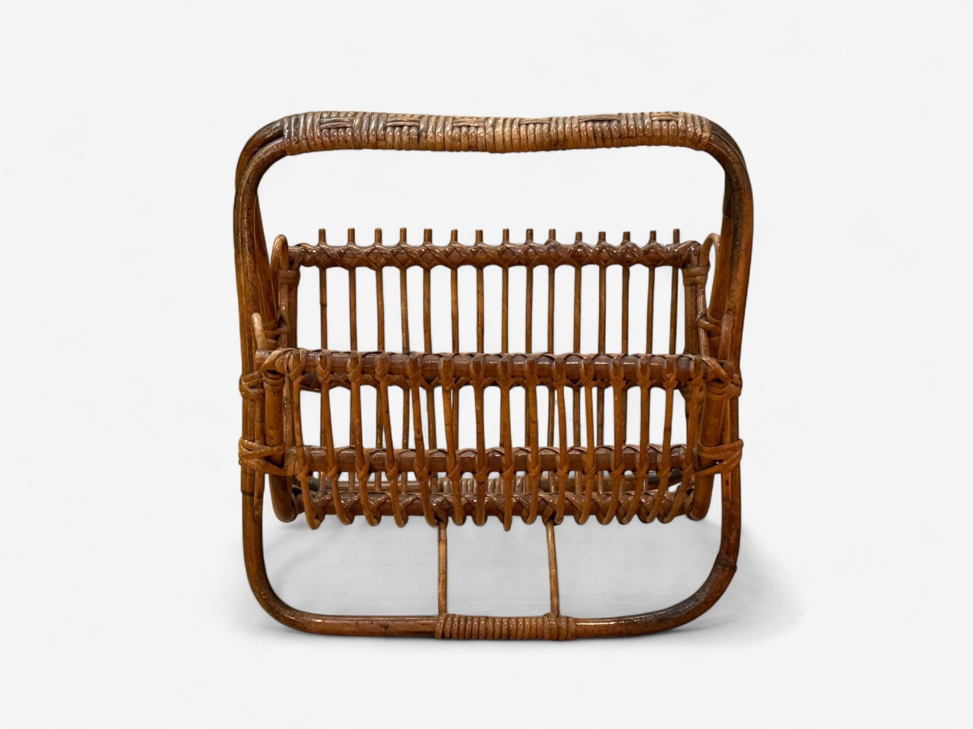 Italian Modern, Rattan, Bamboo, Cane, Magazine Rack, Italy, 1960s